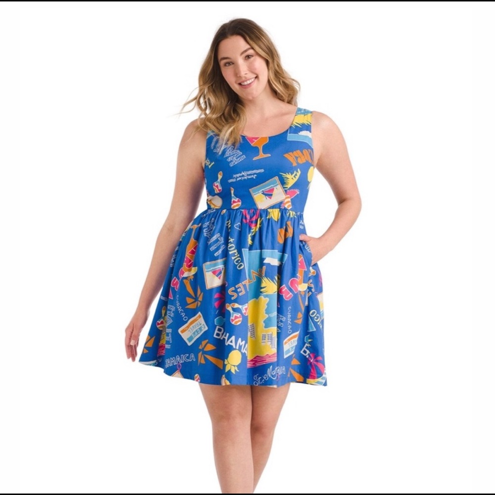 Modcloth Optimistic Effect Travel Dress Blue Print